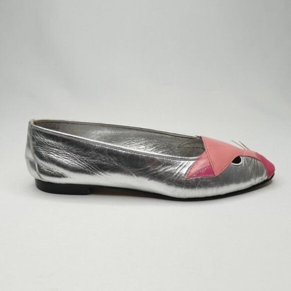Enzo of Roma Vintage Kids Size 34 Silver Pink Leather Cat Slip On Loafers - Picture 5 of 10